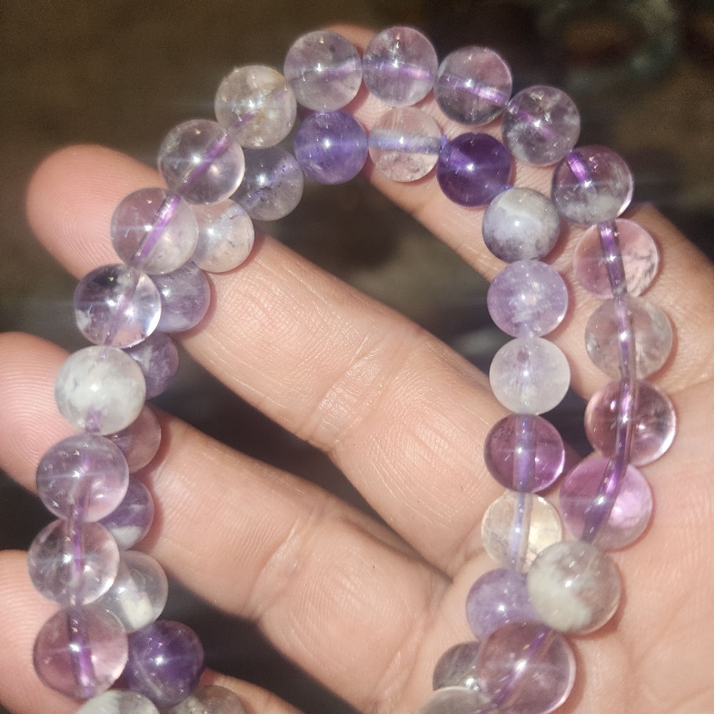 Amethyst with Phantoms 8mm Bead Bracelet  7 1/4 with strech